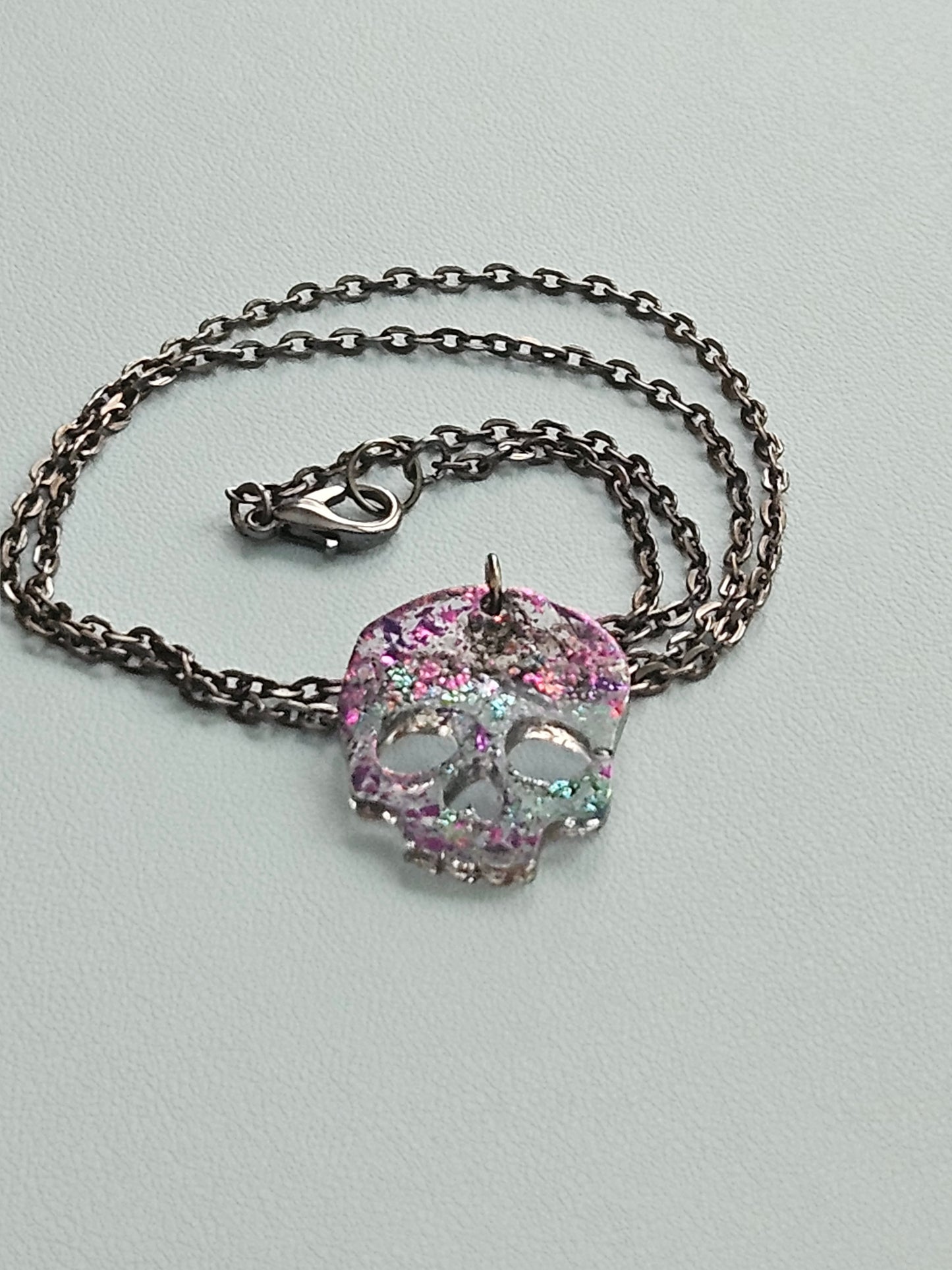 Oil slick Skull Necklace
