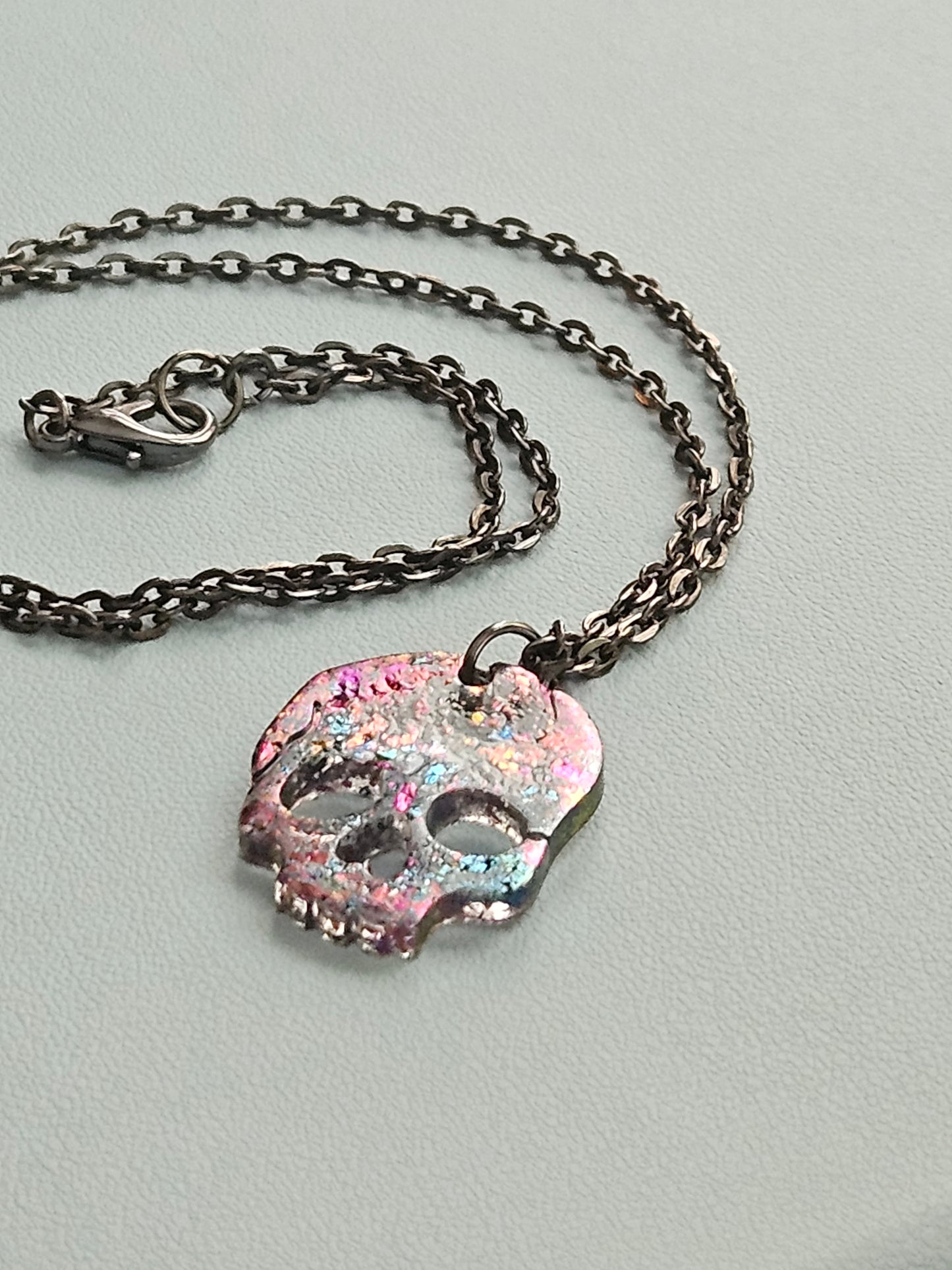 Oil slick Skull Necklace