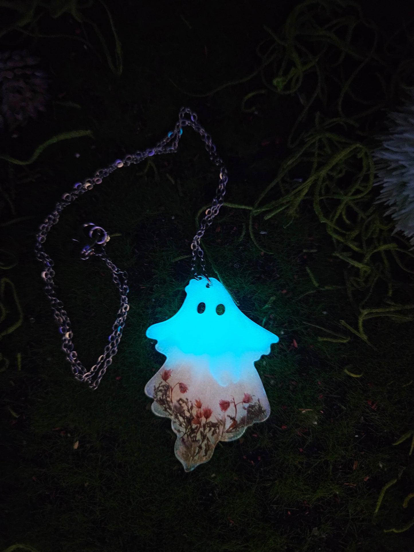 Floral Glow in the Dark Ghost Necklace