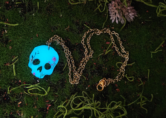 Glow in the Dark Floral Skull Necklace