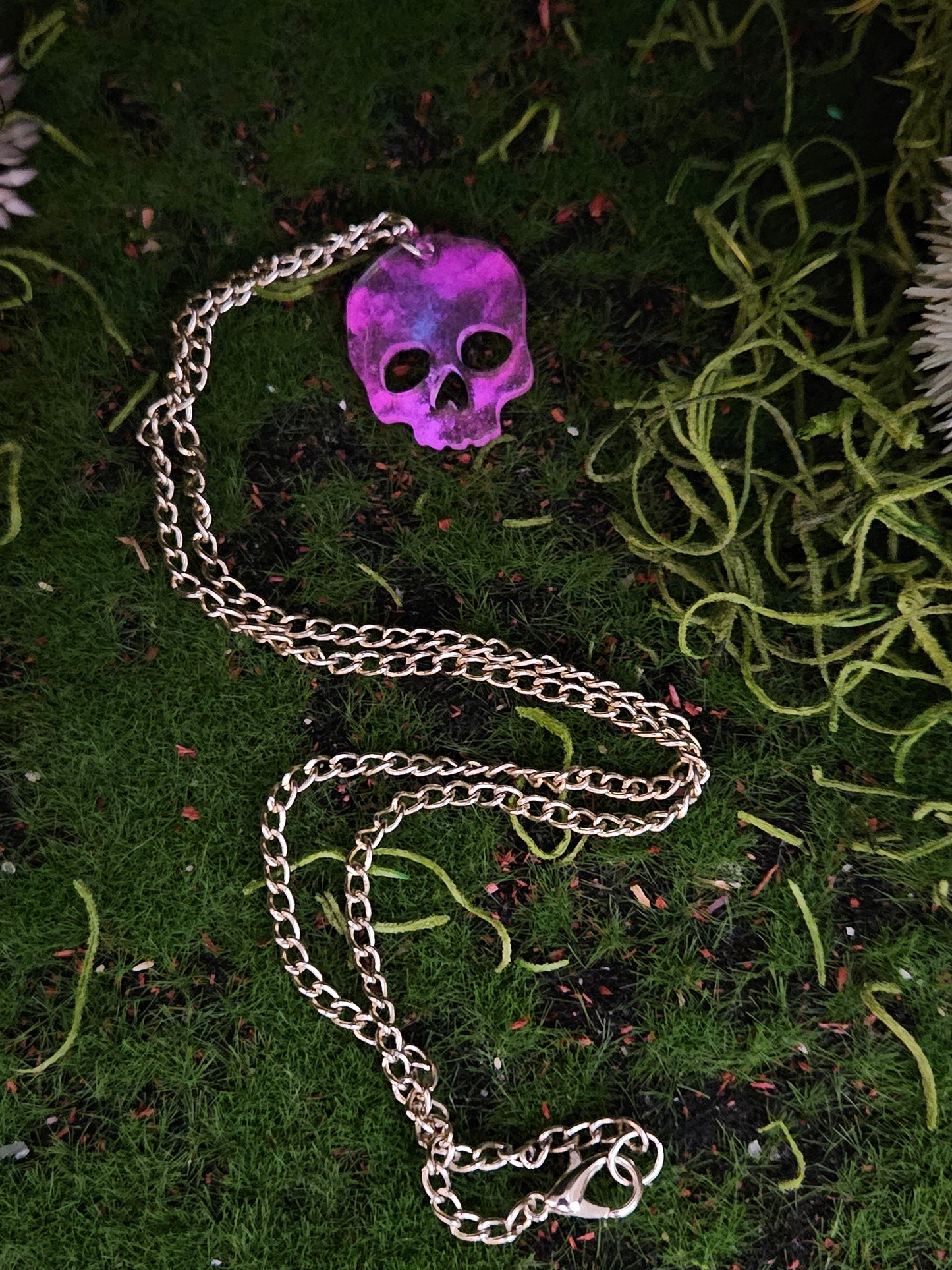 Pink Glow in the Dark Skull Necklace