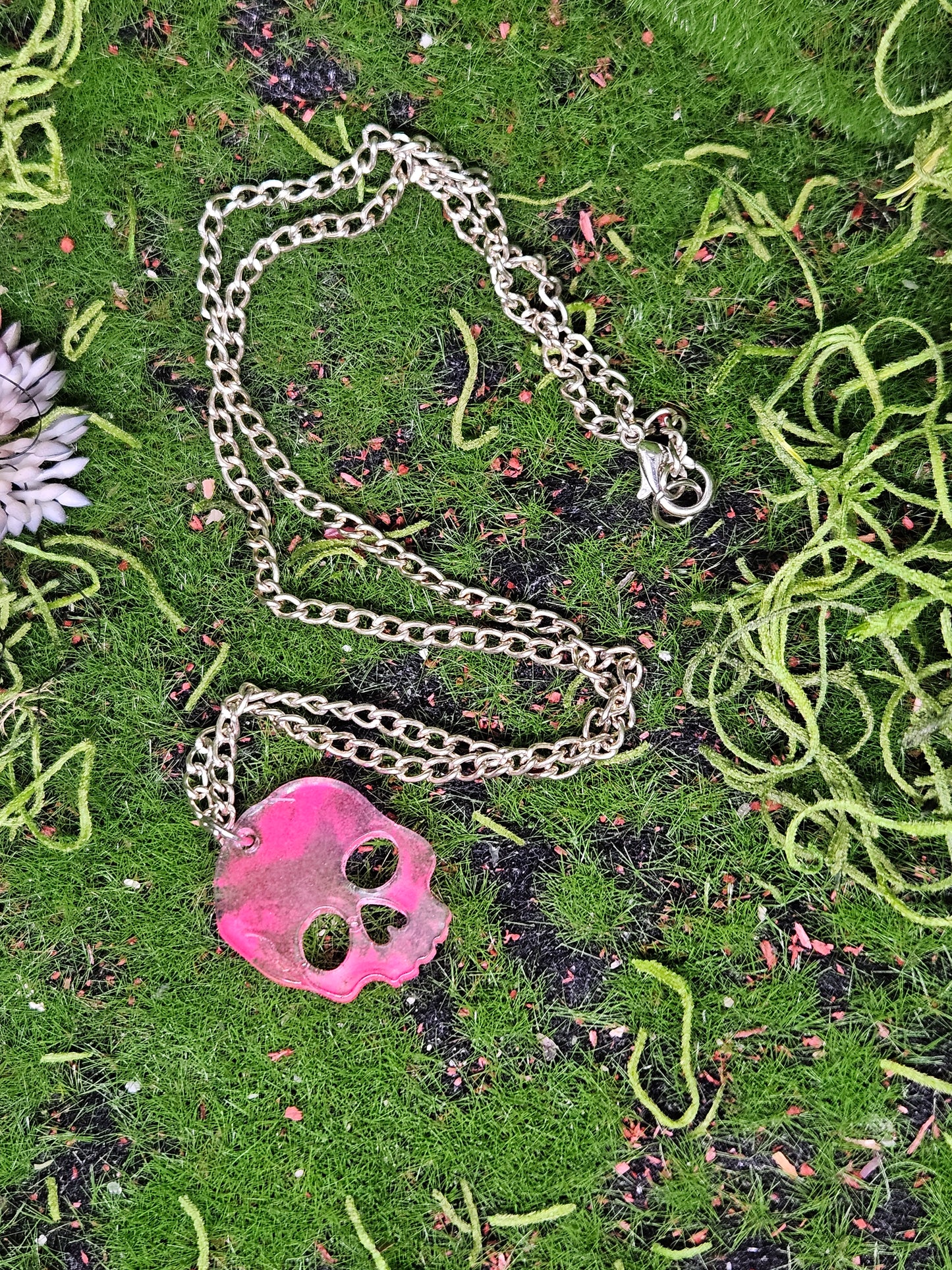 Pink Glow in the Dark Skull Necklace