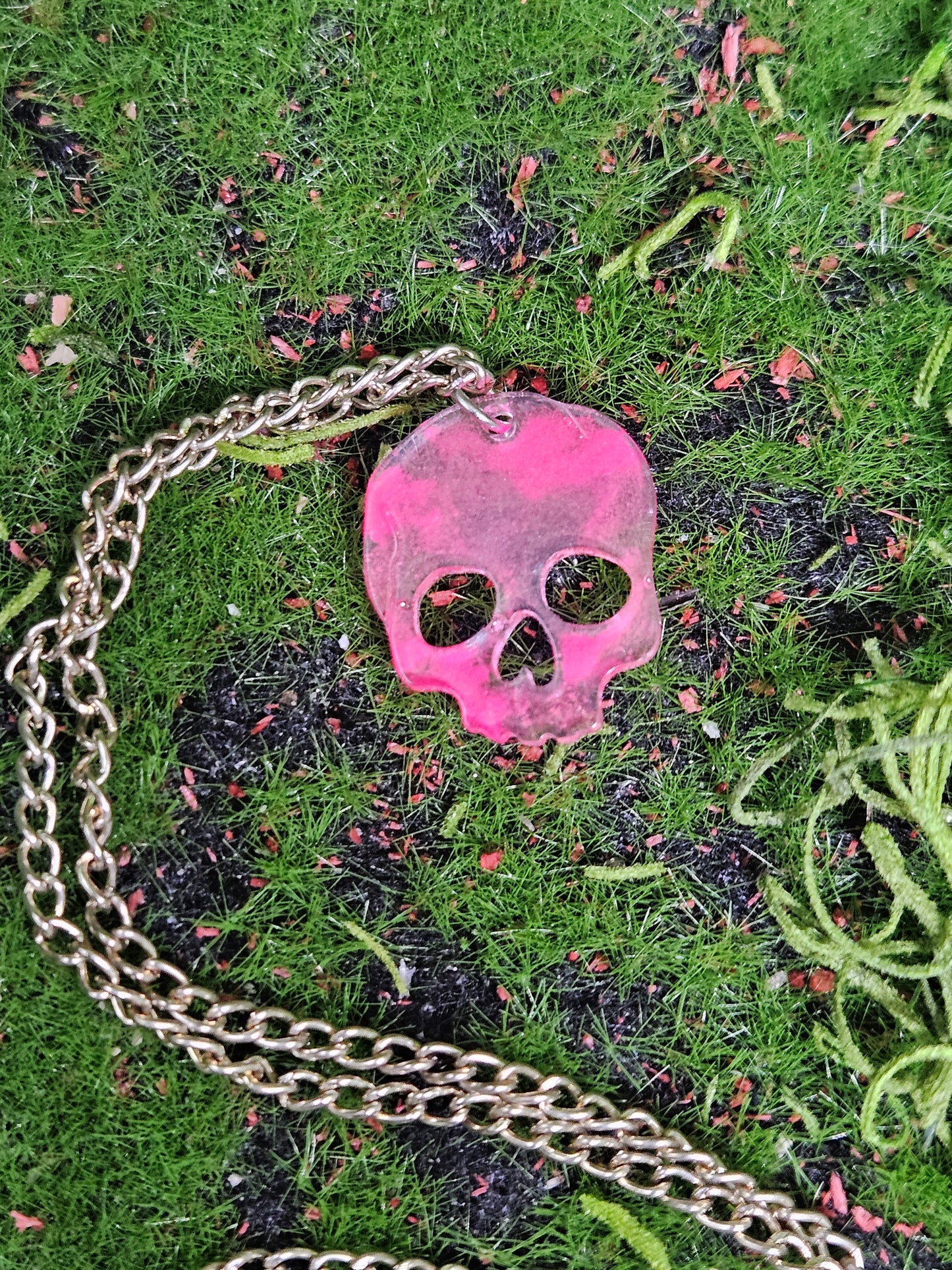 Pink Glow in the Dark Skull Necklace